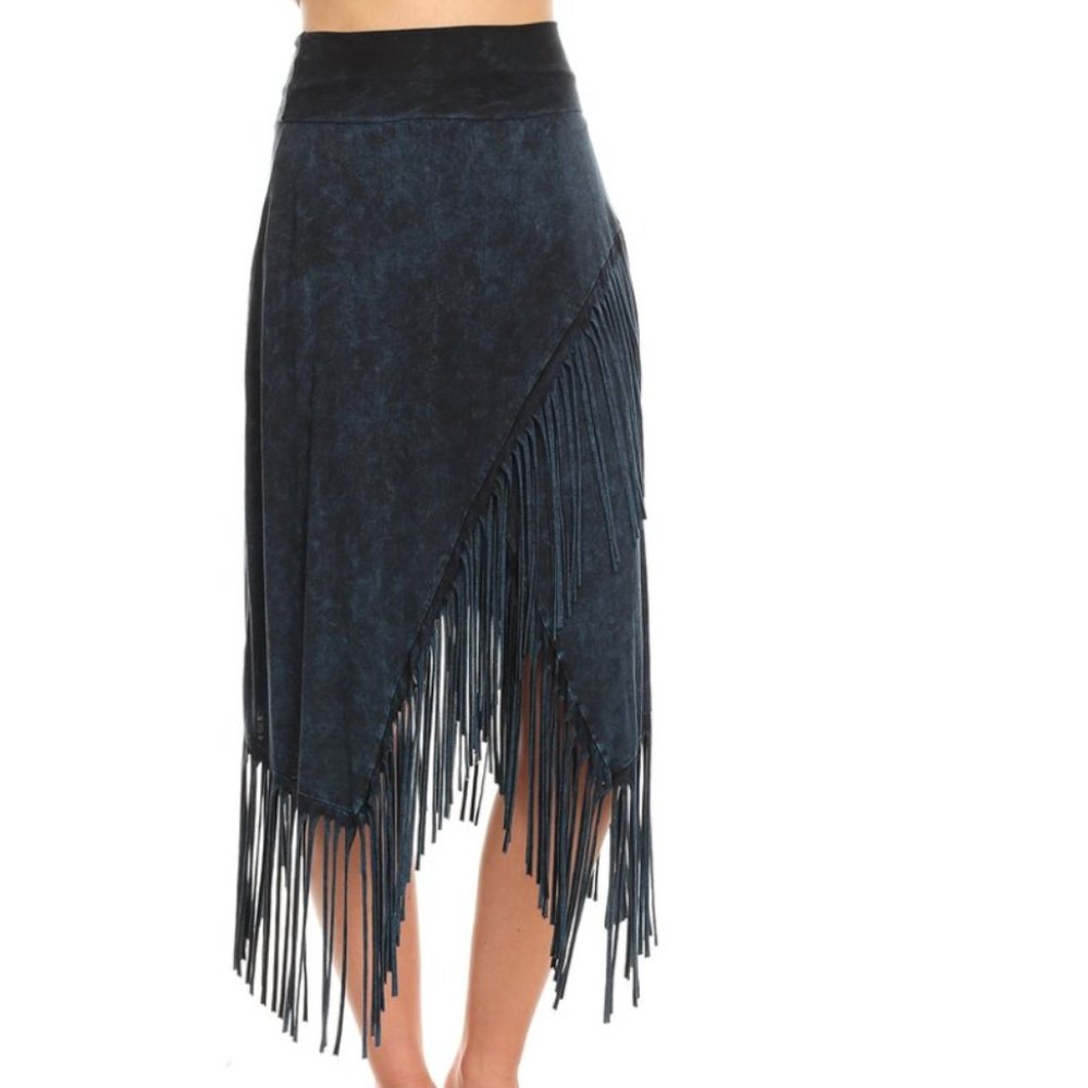 Navy Fringe Boho Fringe Skirt - Picture 2 of 4